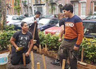 Tieners in de tuin
