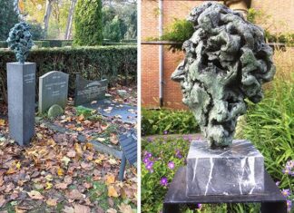 Bronzen beeld bij graf van schrijver August Willemsen