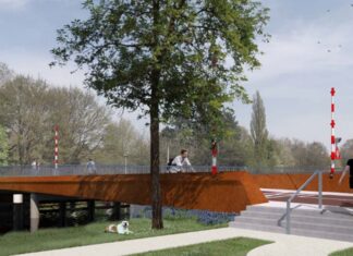 Omleiding voor voetgangers door bouw brug over Weespertrekvaart