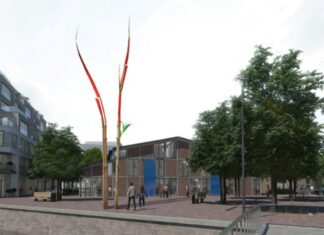 Vijf rietstengels van 5 meter hoog sieren straks het Cruquiuseiland